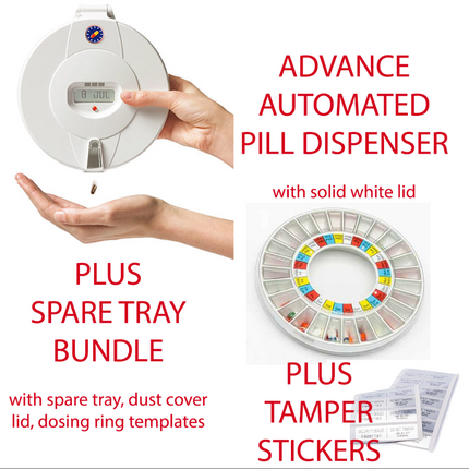 Automatic Pill Dispenser ADVANCE Pharmacy Bundle with Spare tray + Stickers