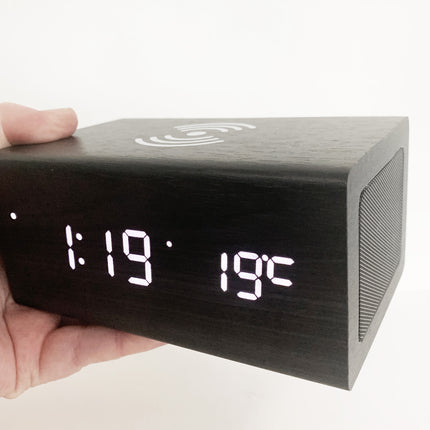 LED Alarm Clock with Wireless Phone Charging and Bluetooth Speaker