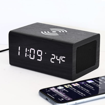 LED Alarm Clock with Wireless Phone Charging and Bluetooth Speaker
