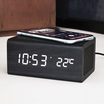 LED Alarm Clock with Wireless Phone Charging and Bluetooth Speaker