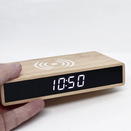 Bamboo LED Clock with Wireless Charging