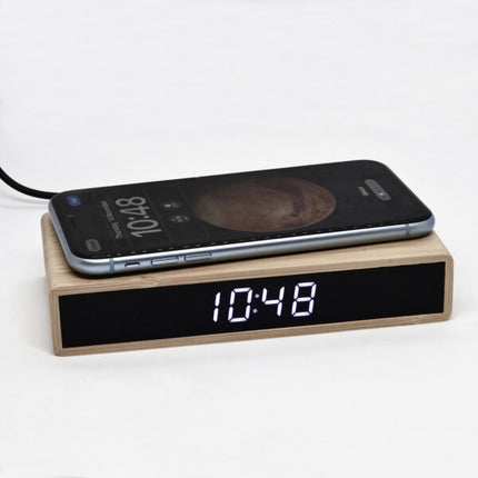 Bamboo LED Clock with Wireless Charging