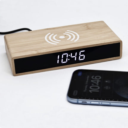 Bamboo LED Clock with Wireless Charging