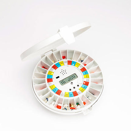 TabTimer Careousel ADVANCE Automatic Pill Dispenser - White Lid Solid